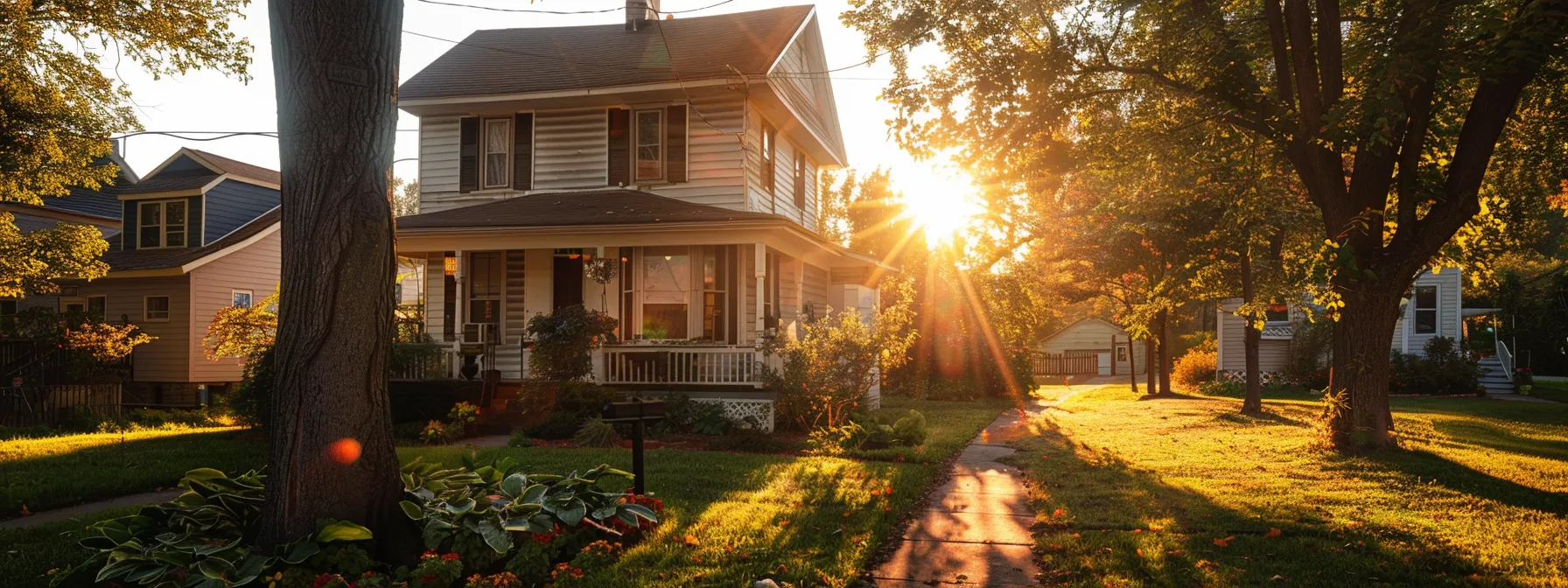 a serene, sunlit home exterior stands as a symbol of trust and transparency in real estate, reflecting the integrity and commitment of house buyers st. louis in a vibrant neighborhood setting.